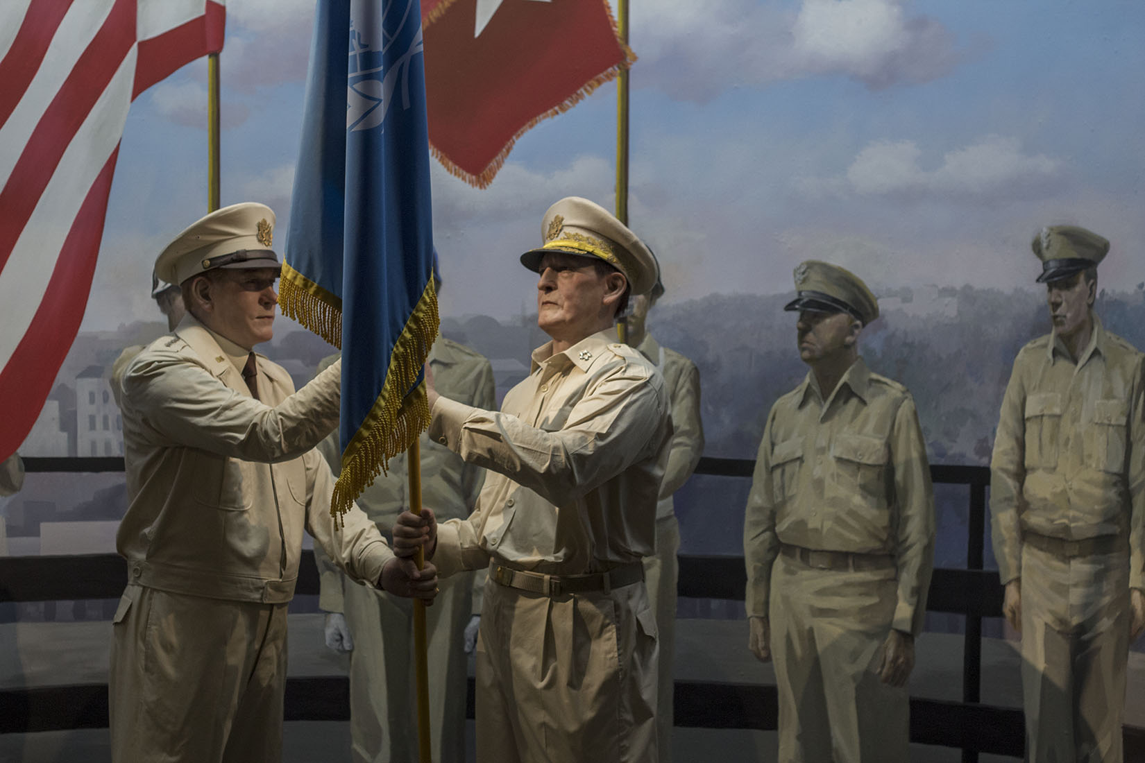 Officiers des nations unies, uniforme, drapeau, fin de la guerre de Corée, armistice, soldats