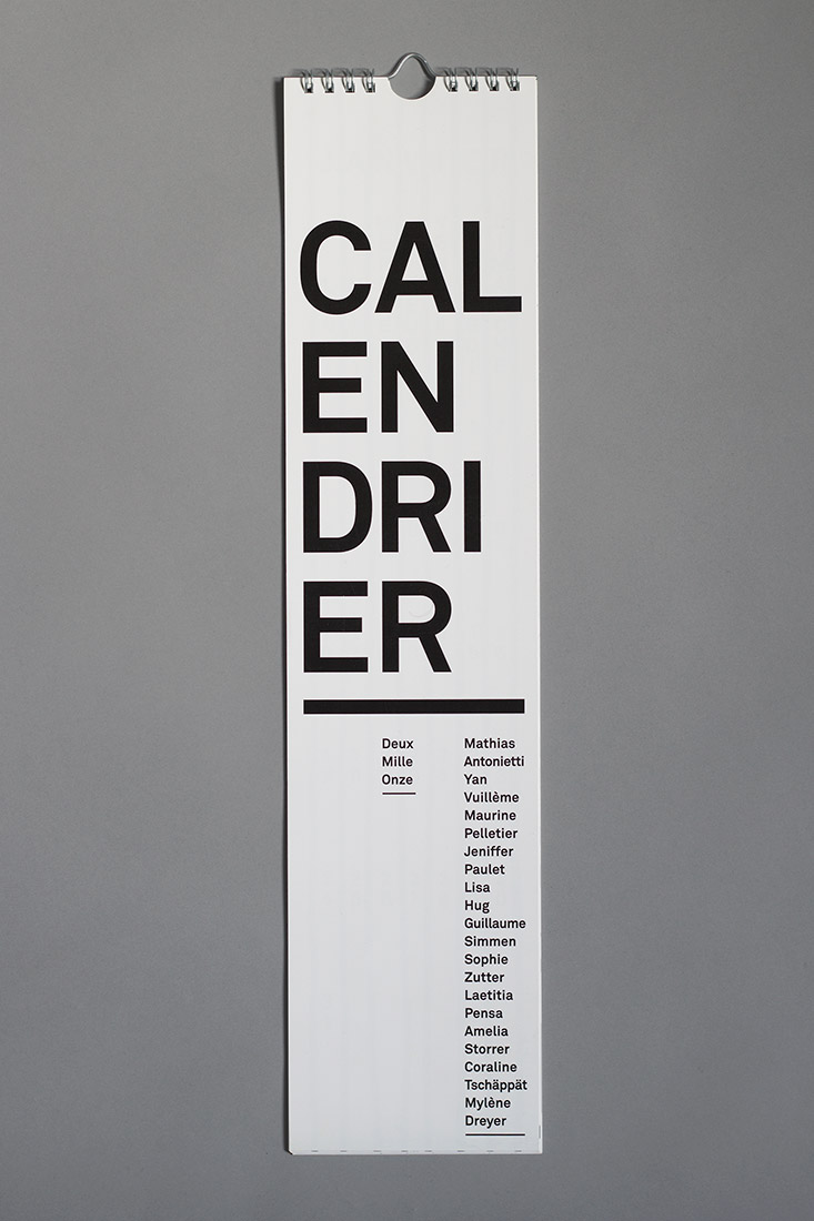 Calendrier typographique, Akkurat, 2011, noir et blanc
