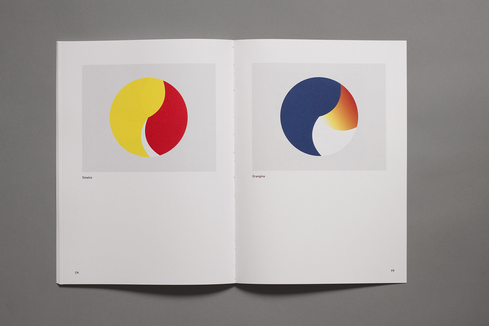 Les Verrières, diploma, book, graphic design, Switzerland, France, graphical comparison, datavisualization, drinks, Sinalco, Orangina, circles, surface, color proportion