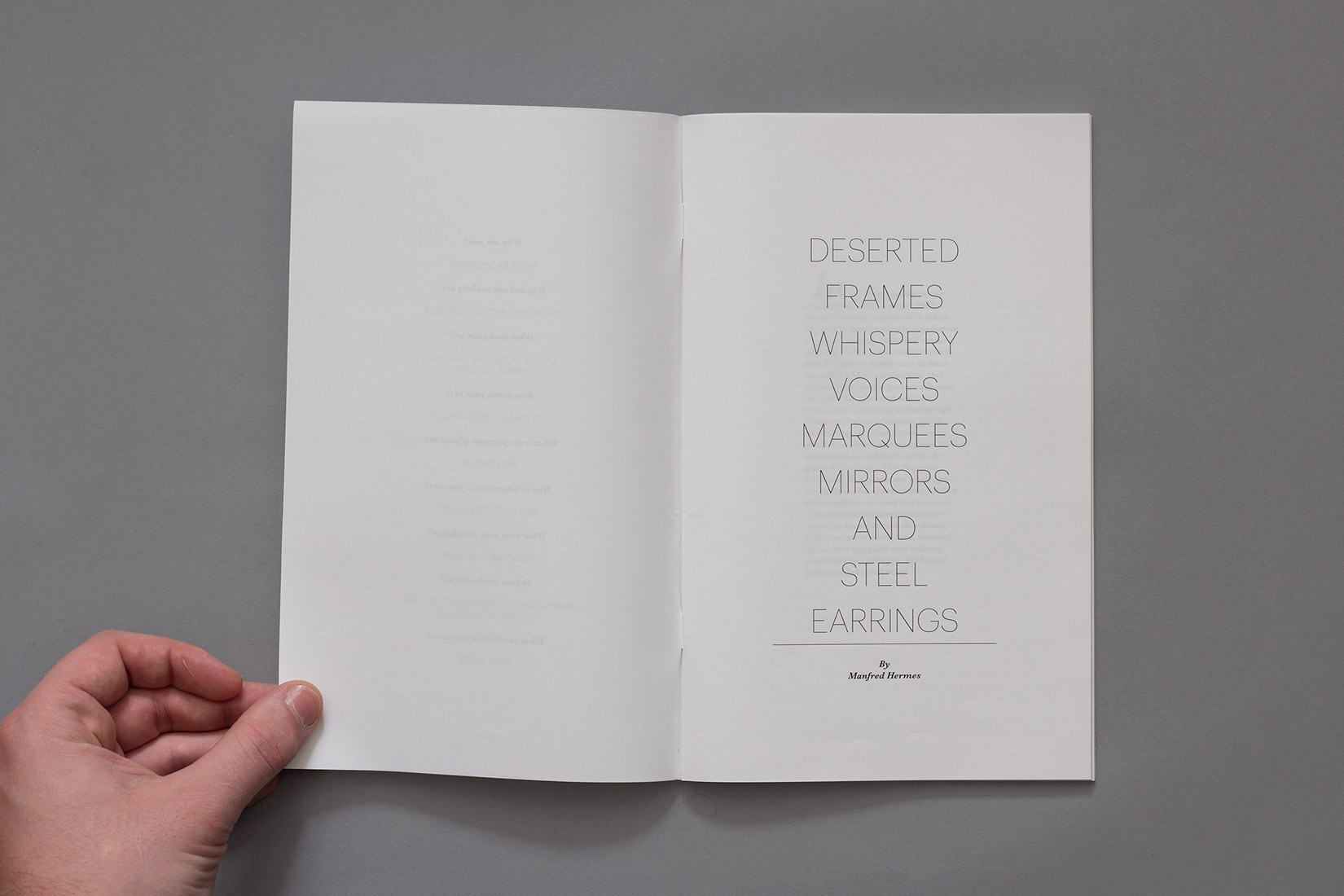 Livre d'artiste, Nairy Baghramian, typographie, Deserted frames, whispery voices, marquees and steel earings