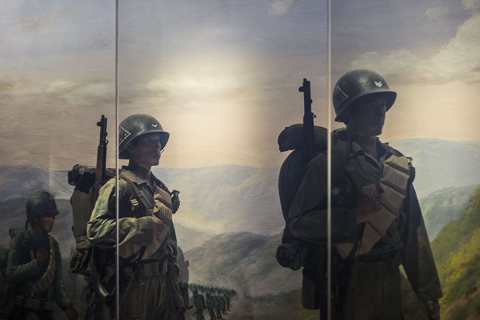 Soldats Coréens, marche, casque, peinture, Musée, The War Memorial of Korea, Séoul