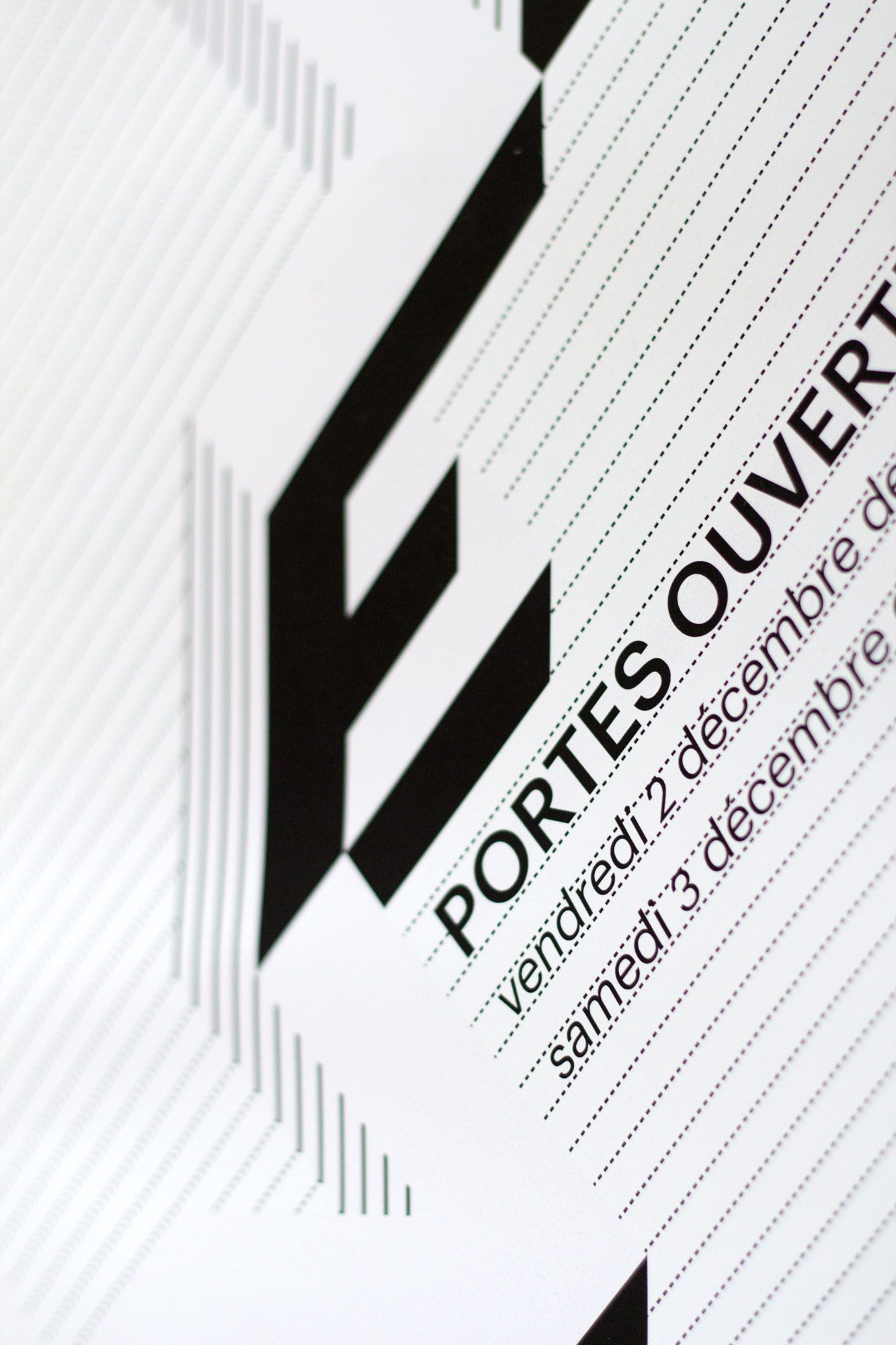 Affiche, Portes ouvertes 2011, école d'arts appliqués, La Chaux-de-Fonds, eaa, ascension, typographie, complémentarité, perspective, 3D, noir et blanc, détail